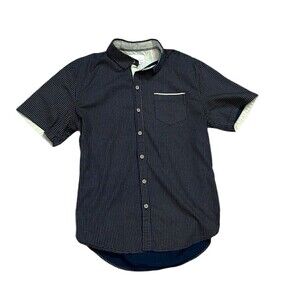 Craft + flow short sleeve button up blue geometric size medium M